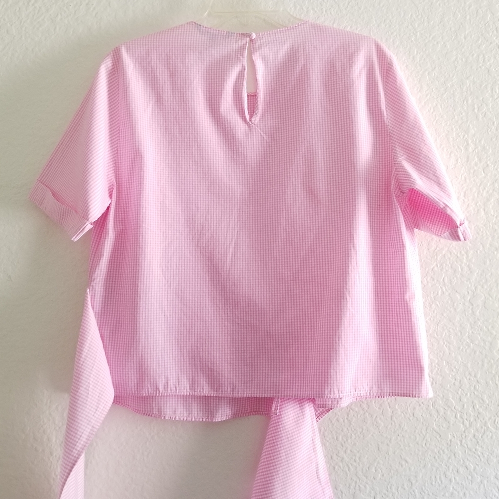 Banana Republic Gingham Round Neck Short Sleeve Cotton Top Pink Size S S… - Picture 3 of 5